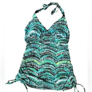 Croft & Barrow Tankini Swim Top Women's Size 8 Green Blue Printed‎ Halter Tie